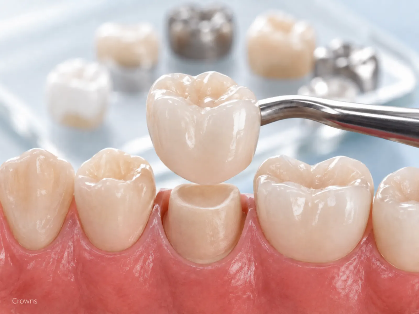 Crowns (zirconia, porcelain, ceramic, E-max, PFM)